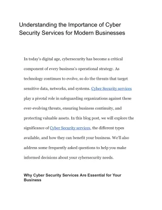 Understanding the Importance of Cyber Security Services for Modern Businesses
