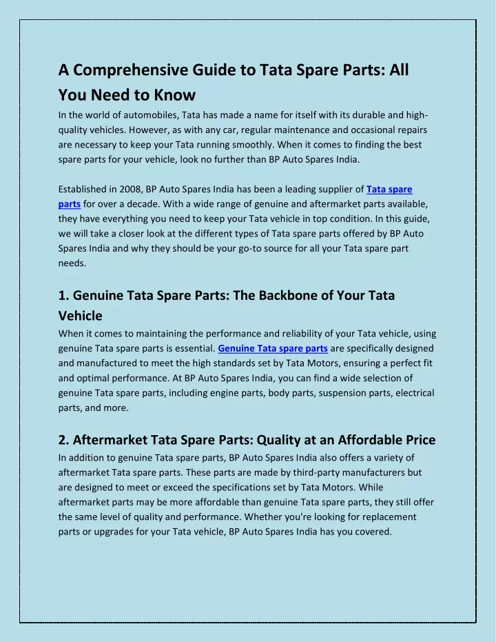 a comprehensive guide to tata spare parts