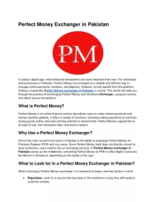Perfect Money Exchanger in Pakistan