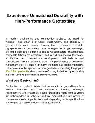 How Geotextile Sheets are Transforming Infrastructure Projects