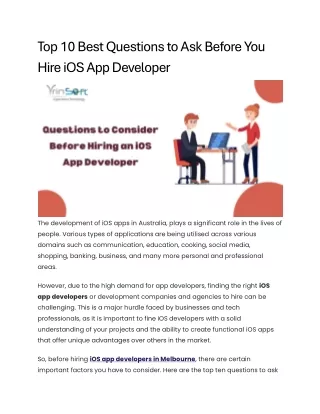 Top 10 Best Questions to Ask Before You Hire iOS App Developer