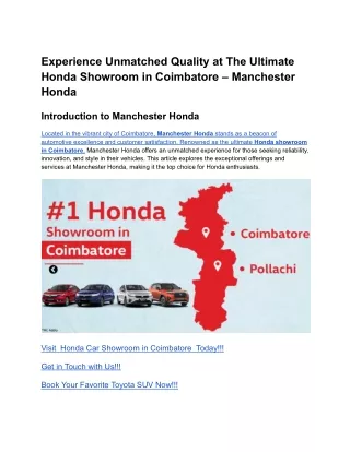 Experience Unmatched Quality at the Ultimate Honda Showroom in Coimbatore – Manchester Honda