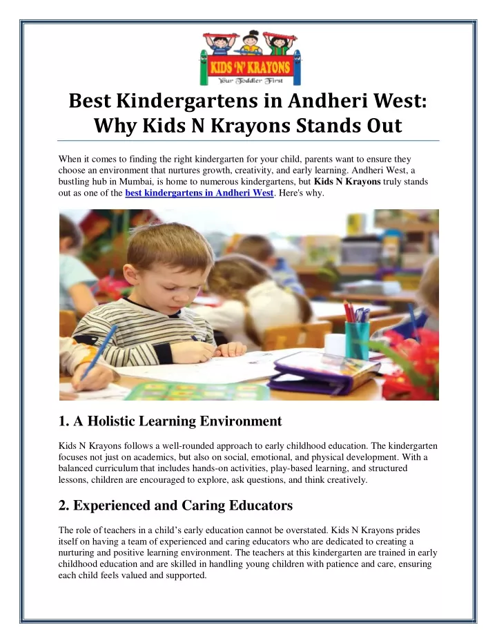 best kindergartens in andheri west why kids