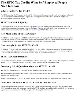 the setc tax credit what self employed people