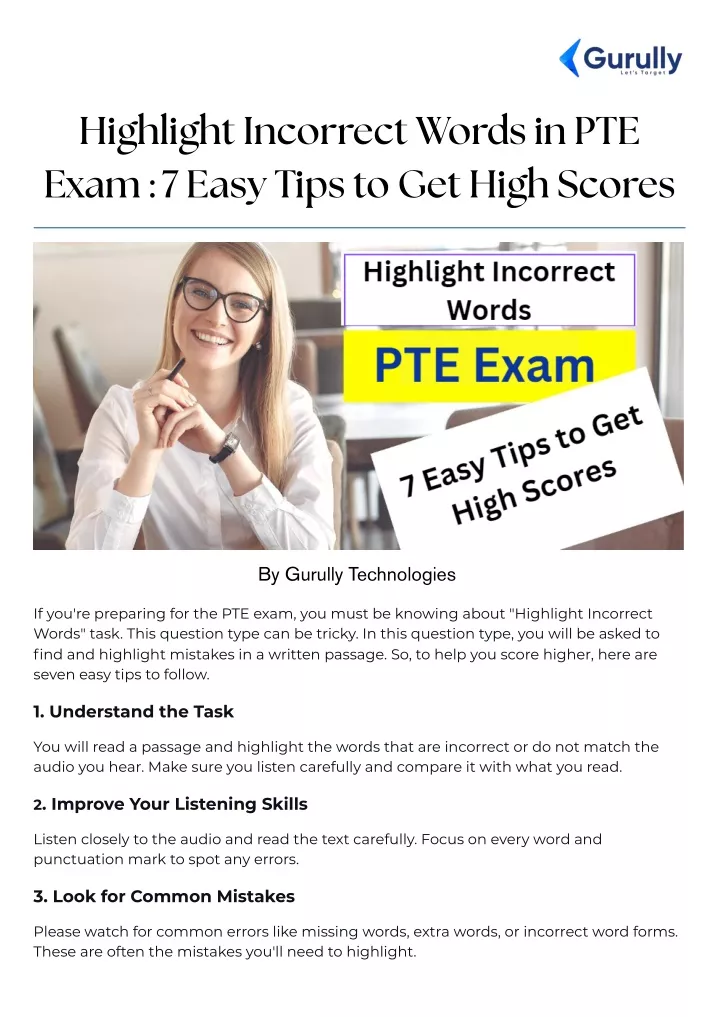 highlight incorrect words in pte exam 7 easy tips