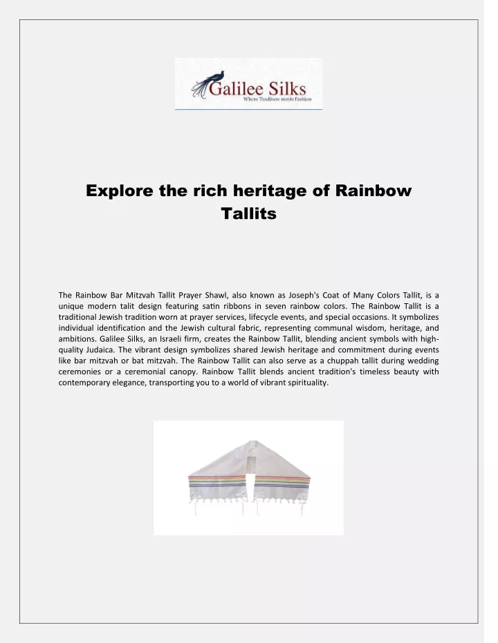 explore the rich heritage of rainbow tallits