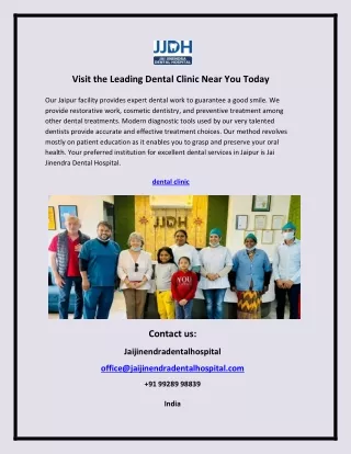 Visit the Leading Dental Clinic Near You Today