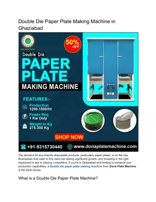 Double Die Paper Plate Making Machine in Ghaziabad