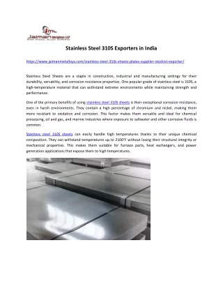 Stainless Steel 310S Sheets Exporters in India