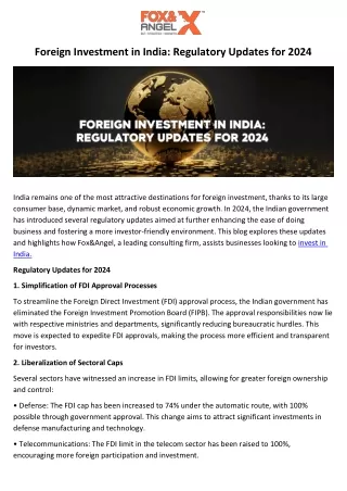 Foreign Investment in India Regulatory Updates for 2024