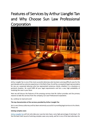 Features of Services by Arthur Liangfei Tan and Why Choose Sun Law Professional Corporation