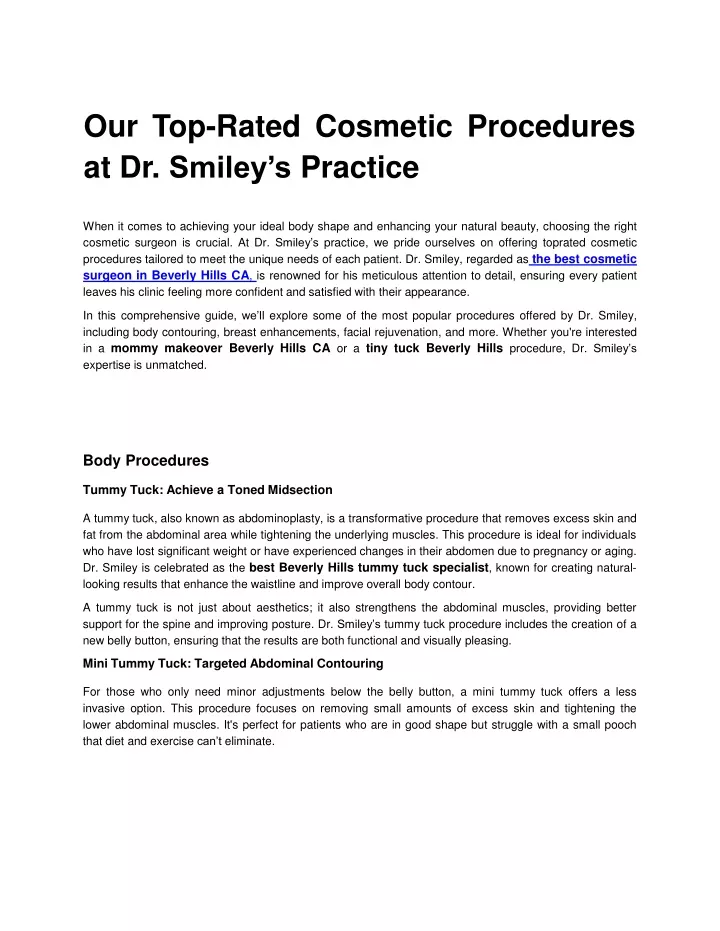 our top rated cosmetic procedures at dr smiley