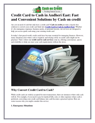 Easy Solutions for Credit Card to Cash in Andheri East