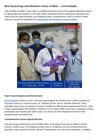 Best Gynecology and Obstetrics Centre in Bihar — Arsh Hospital