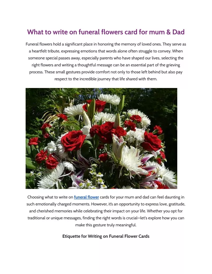 what to write on funeral flowers card for mum dad