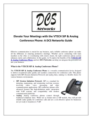 Elevate Your Meetings with the VTECH SIP & Analog Conference Phone: A DCS Networ