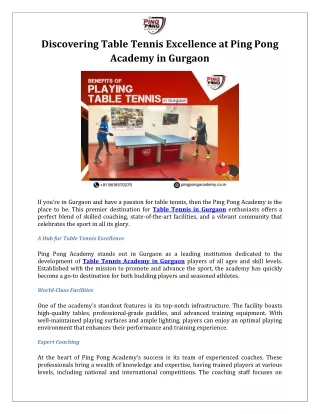 Discovering Table Tennis Excellence at Ping Pong Academy in Gurgaon