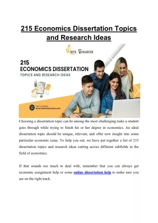 215 Economics Dissertation Topics and Research Ideas