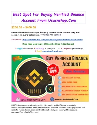 Best Spot For Buying Verified Binance Account From Usasnshop