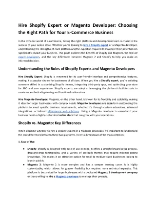 Hire Shopify Expert or Magento Developer: Choosing the Right Path for Your E-Com