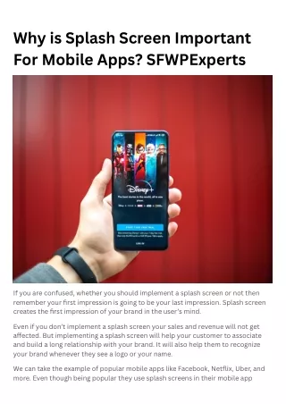 Why is Splash Screen important For Mobile Apps SFWPExperts