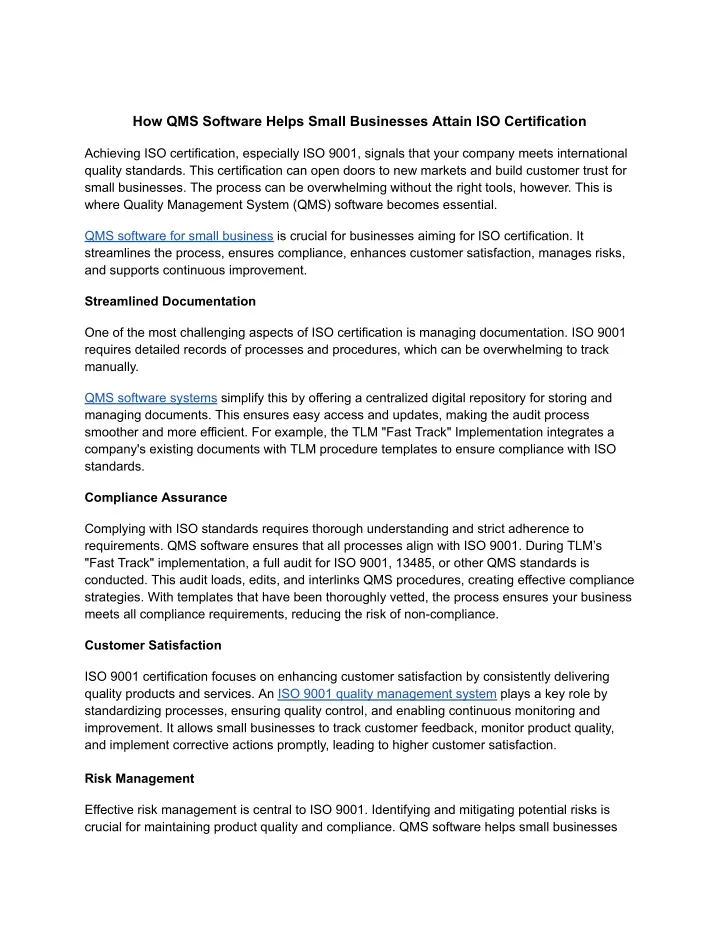 how qms software helps small businesses attain