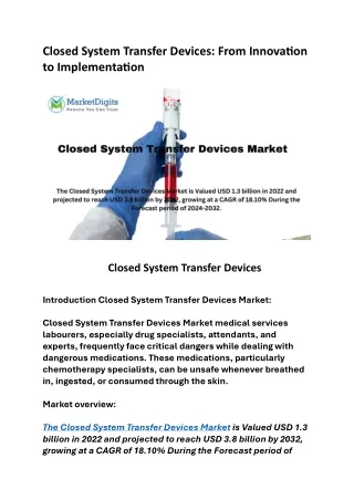 Closed System Transfer Devices:From Innovation to Implementation