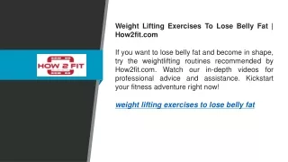 Weight Lifting Exercises To Lose Belly Fat  How2fit.com