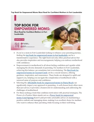 Top Book for Empowered Moms Must Read for Confident Mothers in Fort Lauderdale