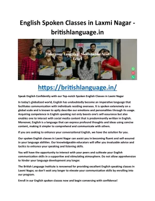 English Spoken Classes in Laxmi Nagar - britishlanguage.in