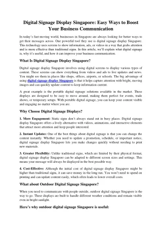 Digital Signage Display Singapore: Easy Ways to Boost Your Business Communicatio