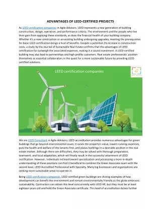 ADVANTAGES OF LEED-CERTIFIED PROJECTS