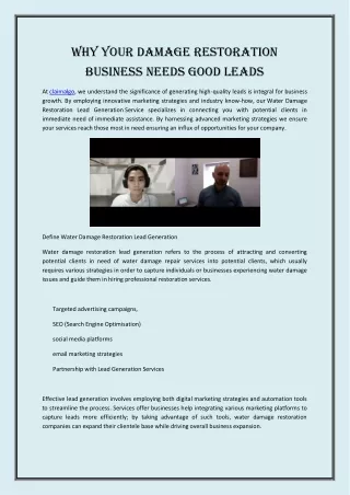 Why Your Damage Restoration Business Needs Good Leads