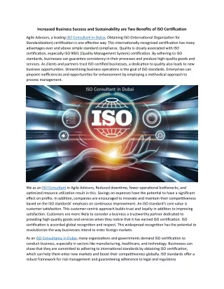 Increased Business Success and Sustainability are Two Benefits of ISO Certification