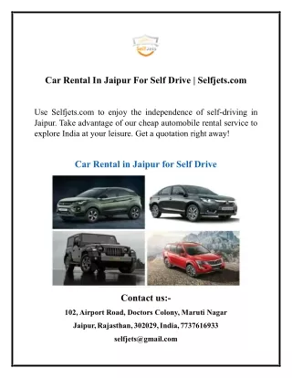 car rental in jaipur for self drive selfjets com