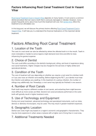 Root Canal Treatment Cost in Vasant Vihar