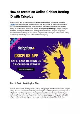 How to create an Online Cricket Betting ID with Cricplus