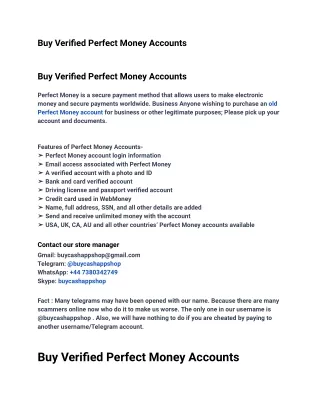 Simplify Your Payments with Authentic Buy Verified Perfect Money Accounts