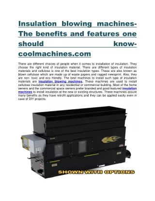 Insulation blowing machines- The benefits and features one should know-coolmachines.com