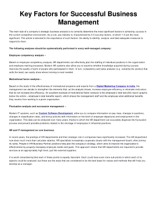 Key Factors for Successful Business Management