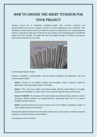 How to Choose the Right Titanium for Your Project