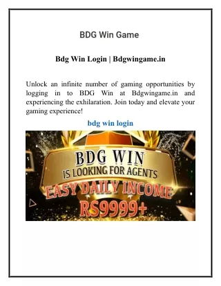 Bdg Win Login | Bdgwingame.in