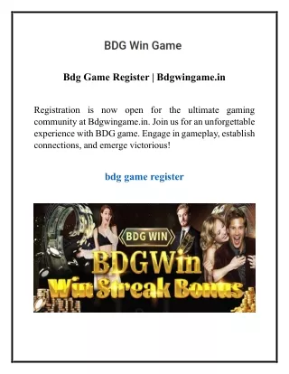 Bdg Game Register | Bdgwingame.in