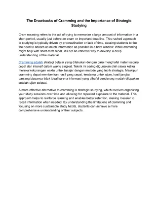 The Drawbacks of Cramming and the Importance of Strategic Studying