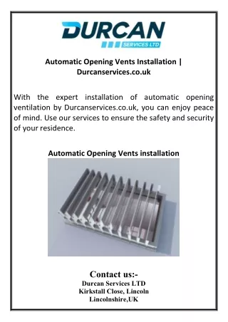 Automatic Opening Vents Installation Durcanservices.co.uk