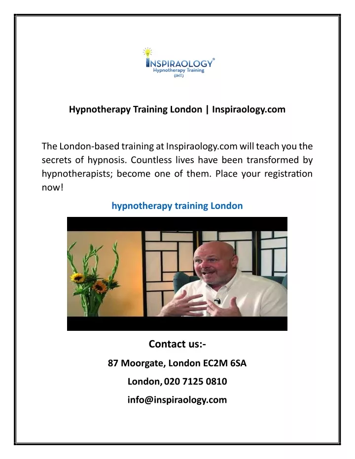 hypnotherapy training london inspiraology com