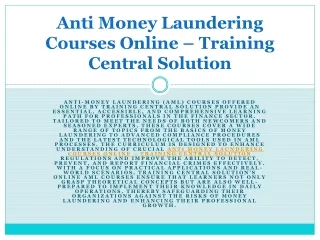 Anti Money Laundering Course Online – Training Central Solution