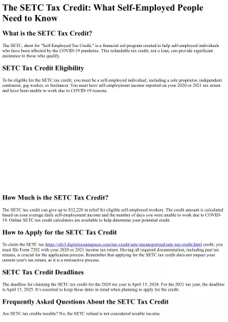 the setc tax credit what self employed people