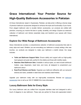 Grace International Your Premier Source for High-Quality Bathroom Accessories in Pakistan