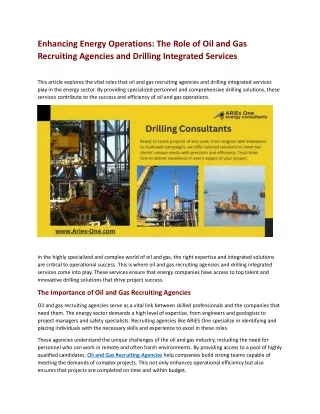 Enhancing Energy Operations - The Role of Oil and Gas Recruiting Agencies and Drilling Integrated Services